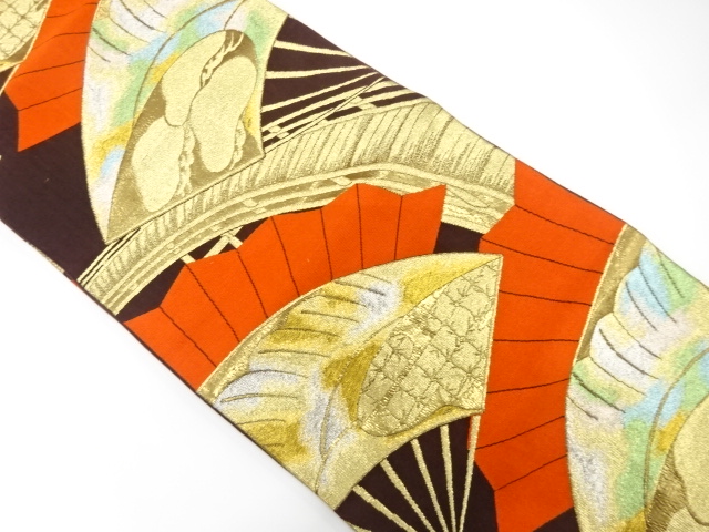 JAPANESE KIMONO / ANTIQUE FUKURO OBI / SILK / WOVEN MAPLE LEAVES